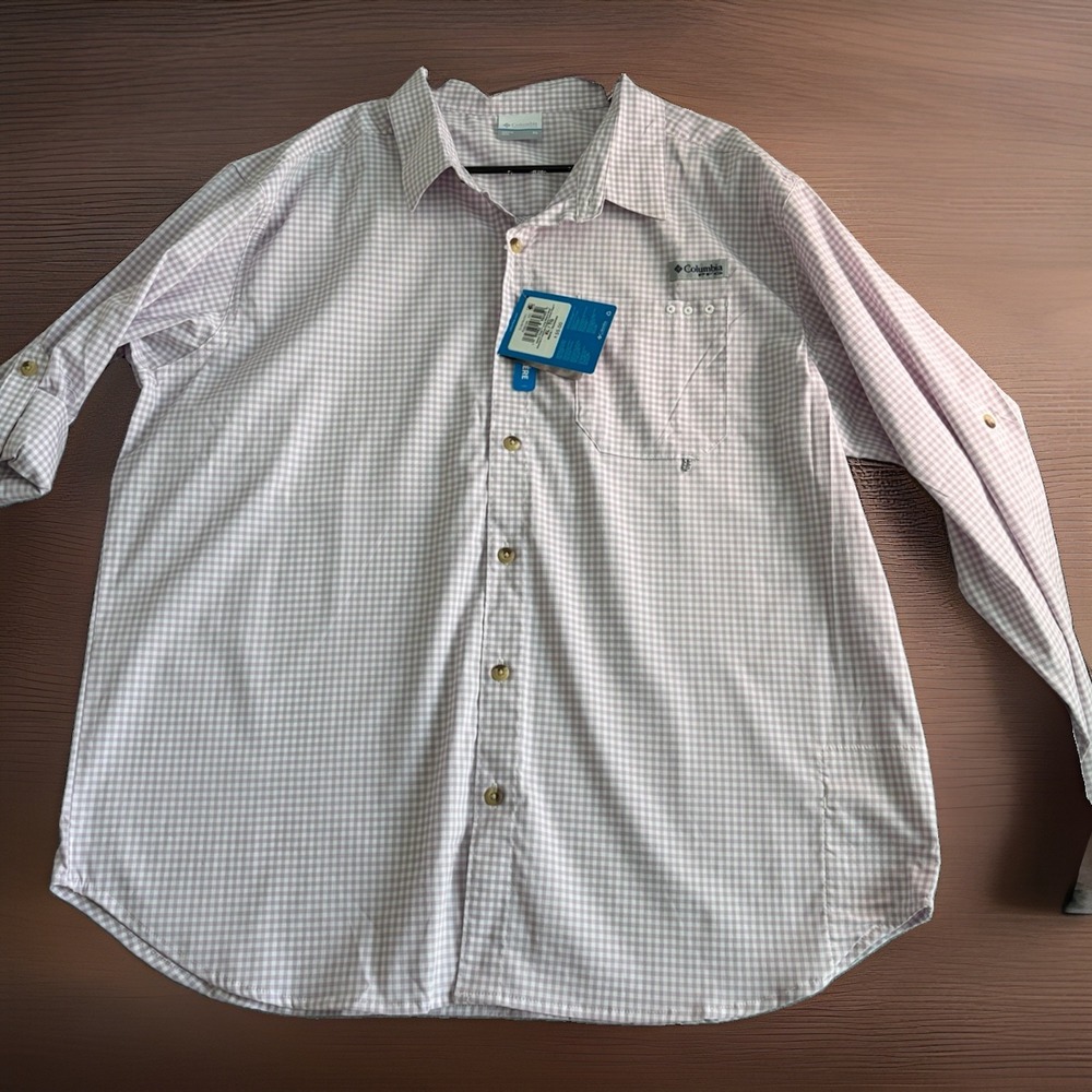 Columbia PFG Shirt Mens L Purple Gingham Harbor Long Sleeve NWT